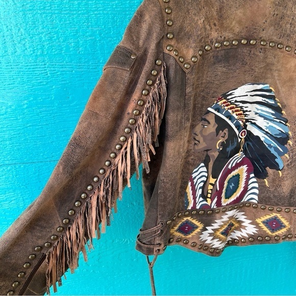 Double D Ranch fringe jacket studded embroidered induan chief design Rtl $1295 - Picture 3 of 13